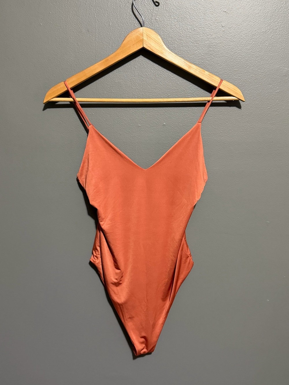 Sleek V-Neck Rust Cami Bodysuit